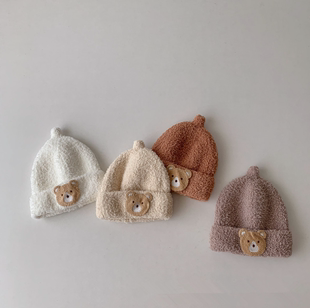 婴儿帽子秋冬季宝宝毛绒帽儿童护耳帽珊瑚绒可爱针织男童女童冬款
