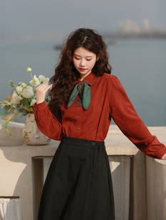 GG。正品春季2024新款女装复古新年红色港风气质衬衫轻奢洋气上衣