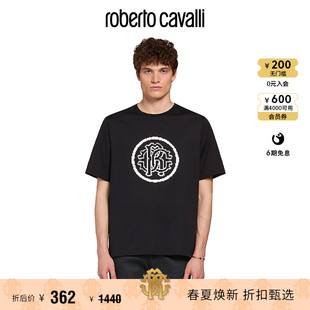 RC 男士T恤镜面蛇纹平纹针织棉T恤Roberto Cavalli