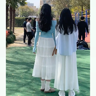 白色半身蛋糕裙子女春秋夏季2024新款法式初恋奶甜长裙韩系套装