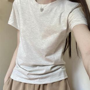 正肩t恤女夏季2024新款韩系chic短款白色纯棉短袖修身体恤衫上衣