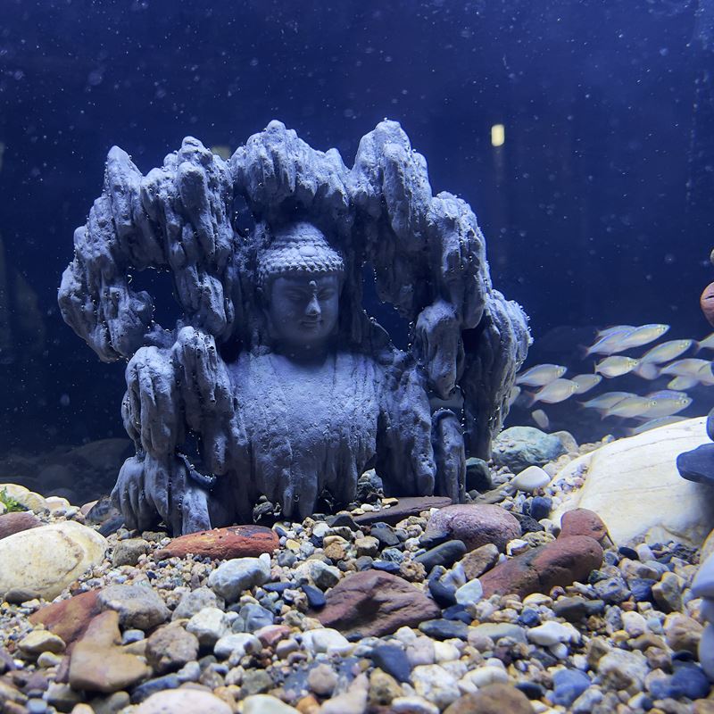 中式禅意侘寂风水泥佛像鱼缸水族箱草缸造景沉水大号装饰品摆件