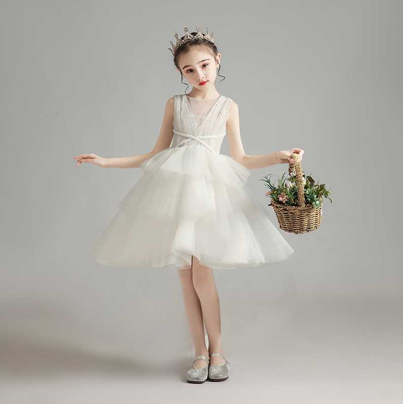 新款女童礼服连衣裙主持人生日走秀钢琴演出服花童裙子女孩蓬蓬公