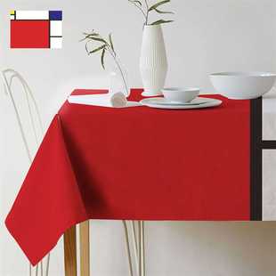 新款现代简约风格蒙德里安格子图案防水亚麻餐桌布茶几装饰台布