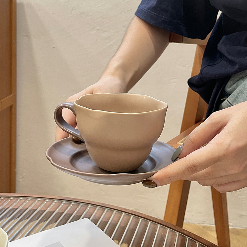 与家中古咖啡杯陶瓷杯子拉花专用拿铁咖啡杯碟小众茶杯下午茶具