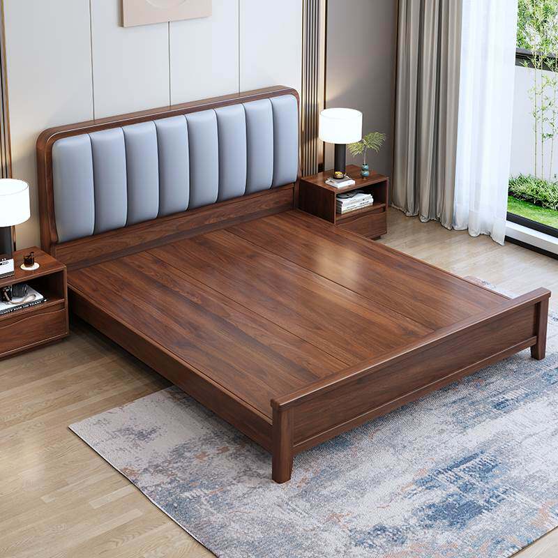 欧派官方北欧实木床现代简约全实木极简双人主卧真皮软靠小户型高