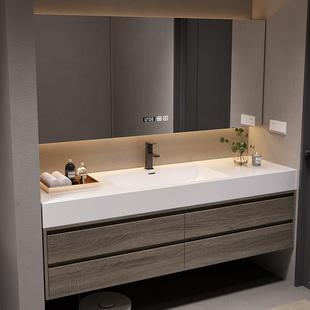 定制岩板无缝陶瓷一体浴室柜组合现代简约卫生间洗脸盆洗手洗漱台