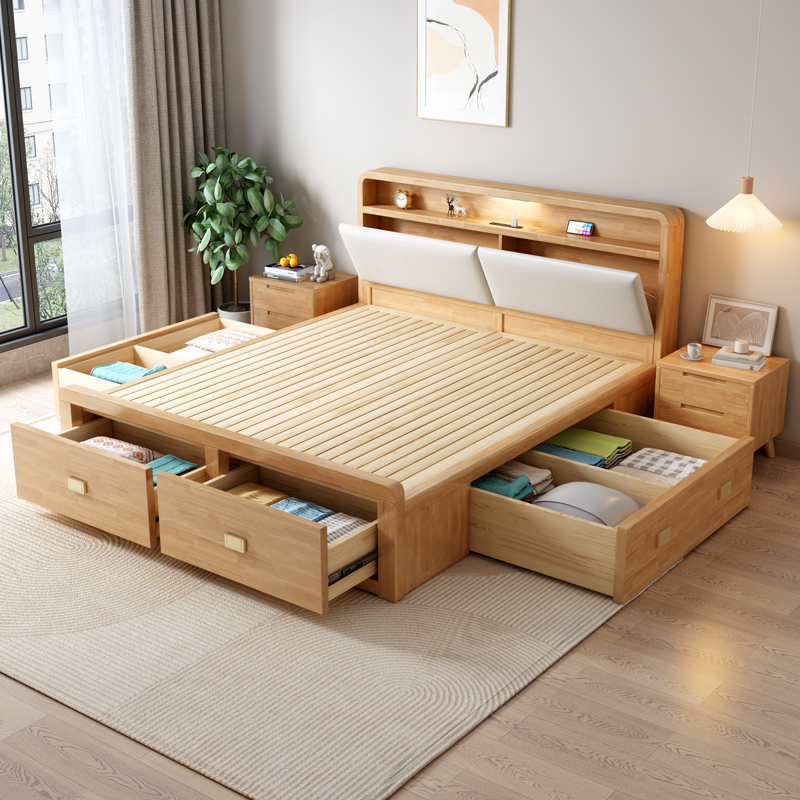 林氏木业官方北欧轻奢1.2米实木箱式箱体床现代简约双人床1.8米高