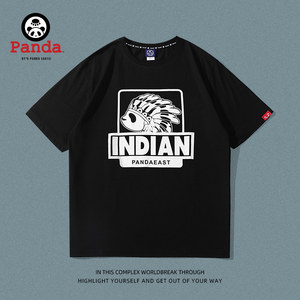 野晒x印第安熊猫indian panda潮牌短袖t恤男女青少年常规圆领夏季