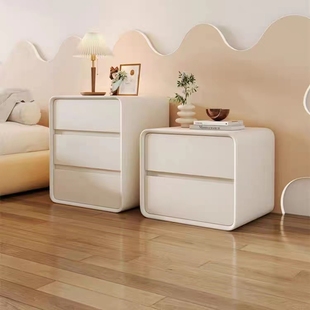 床头柜奶油风现代简约高级感小型床边柜全实木轻奢极简床头收纳柜