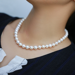 天然母贝珍珠项链女 不掉色白色贝珠颈链 经典款送妈妈送手链