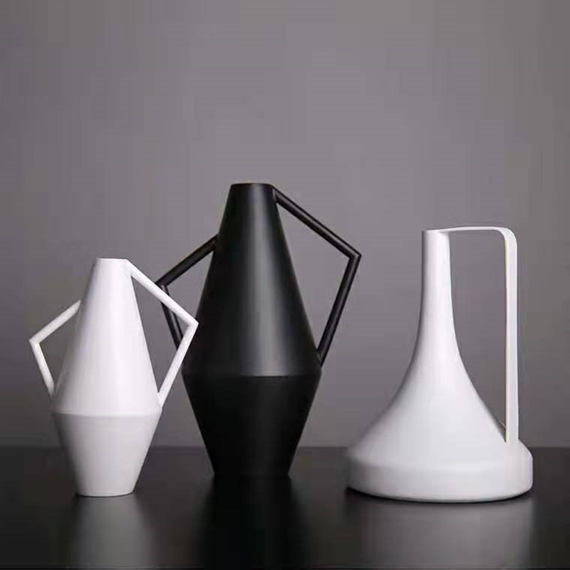 北欧简约素黑白几何插花瓶器摆件现代创意样板房客厅酒柜家居饰品