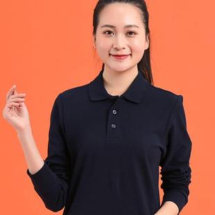 纯棉男女长袖翻领运动polo衫宽松工作服大码学生白色t恤校服班服T