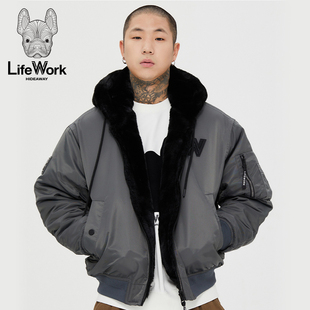 LifeWork2023年秋冬新款保暖连帽棒球服加厚反正两穿棉服上衣外套