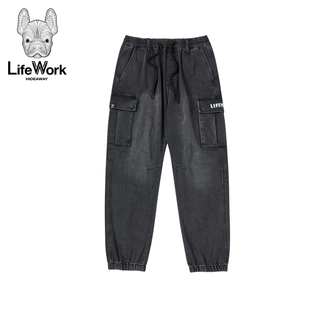 LifeWork2024年春季新款牛仔裤休闲韩版宽松束脚裤抽绳男女同款