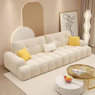 林氏家居奶油风泡芙直排布艺沙发小户型客厅现代简约免洗猫爪布白
