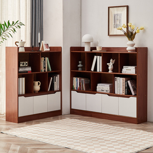 实木落地带门书柜现代轻奢收纳柜组合矮柜靠墙柜子家用书架储物柜