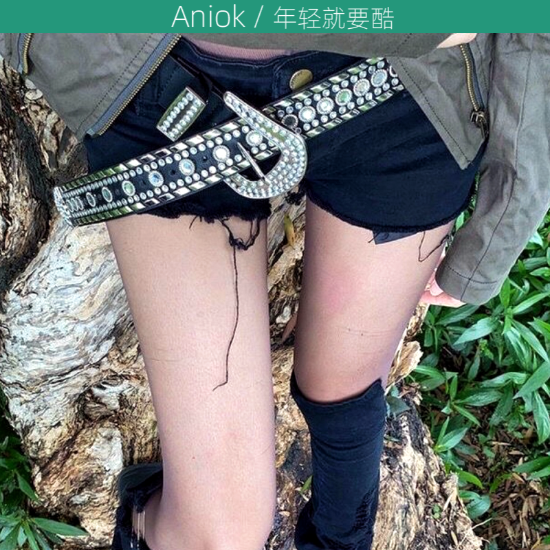 ANIOK 亚文化镶钻腰带朋克 y2k辣妹千禧水钻百搭女装饰牛仔裤皮带