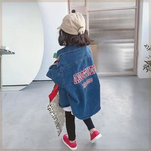 女童外套时髦洋气春装2022新款韩版童装儿童牛仔衬衫宝宝长袖衬衣