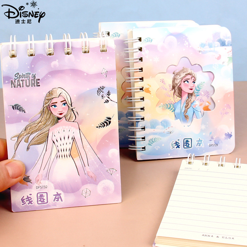 Disney迪士尼迷你小线圈本女孩可爱儿童冰雪奇缘便携笔记本子小号口袋记事本爱莎公主记事本线圈本