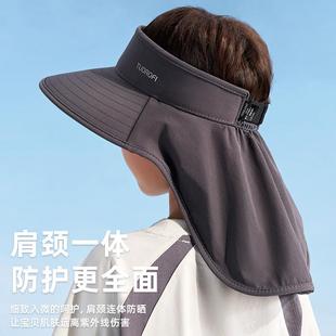 【精品】儿童防晒帽男童2024新款护颈空顶遮阳帽男孩夏季大檐太阳