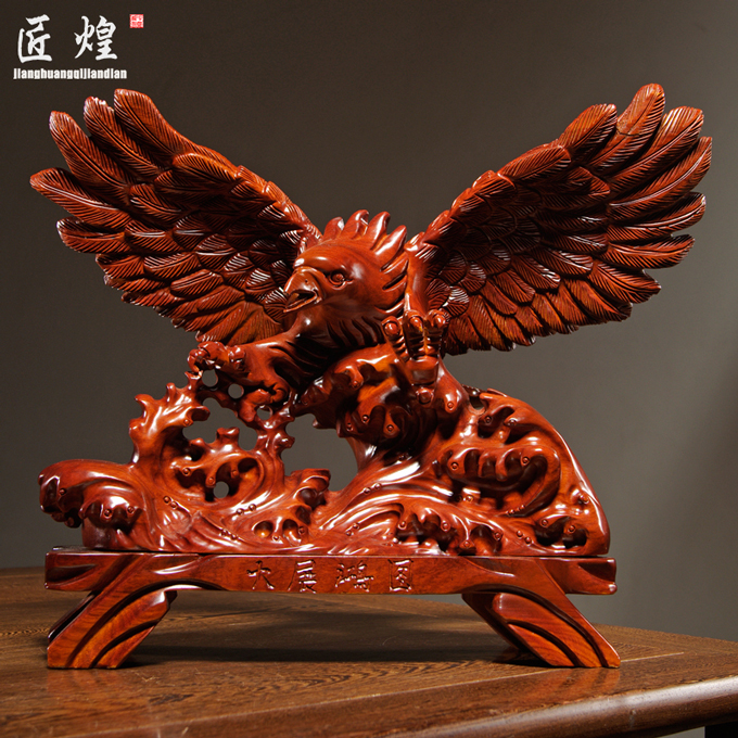花梨木雕老鹰摆件大展宏图雄鹰家居客厅办公桌面装饰红木工艺礼品