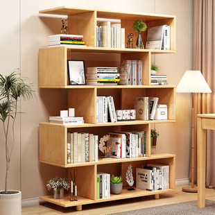 家用全实木书架简易置物架落地创意客厅靠墙多层收纳架简约小书柜