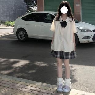 夏季日系jk制服娃娃领衬衫女学院风甜美可爱短袖衬衣配百褶裙套装