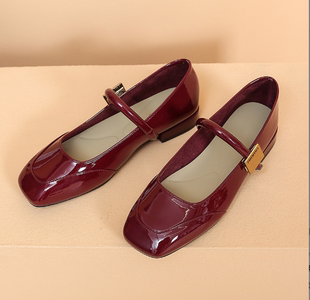 莫奈花园2024年春季新款法式红色玛丽珍鞋高级感浅口小皮鞋女单鞋