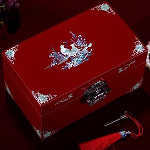 螺钿漆器首饰盒公主结婚中国风彩礼盒木质高档带锁珠宝陪嫁收纳盒
