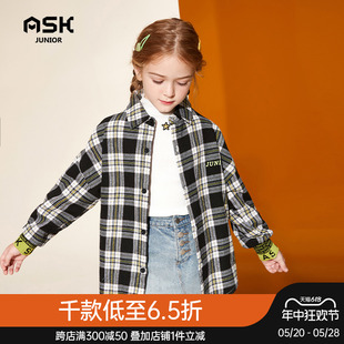 ASKjunior 童装女童衬衫2024春季新款时髦儿童格子学院风衬衫外套