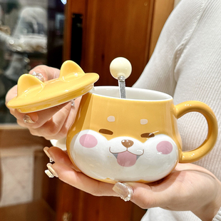 陶瓷马克杯带盖勺女办公室水杯家用高颜值设计感可爱创意咖啡牛奶