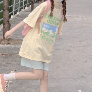 盐系运动套装女夏季韩版宽松时尚洋气学生短袖短裤休闲两件套纯棉