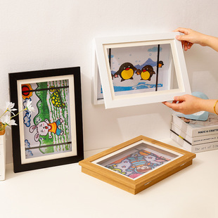 N5JV收纳画框收藏儿童绘画涂鸦作品奖状展示可替换磁吸翻盖木