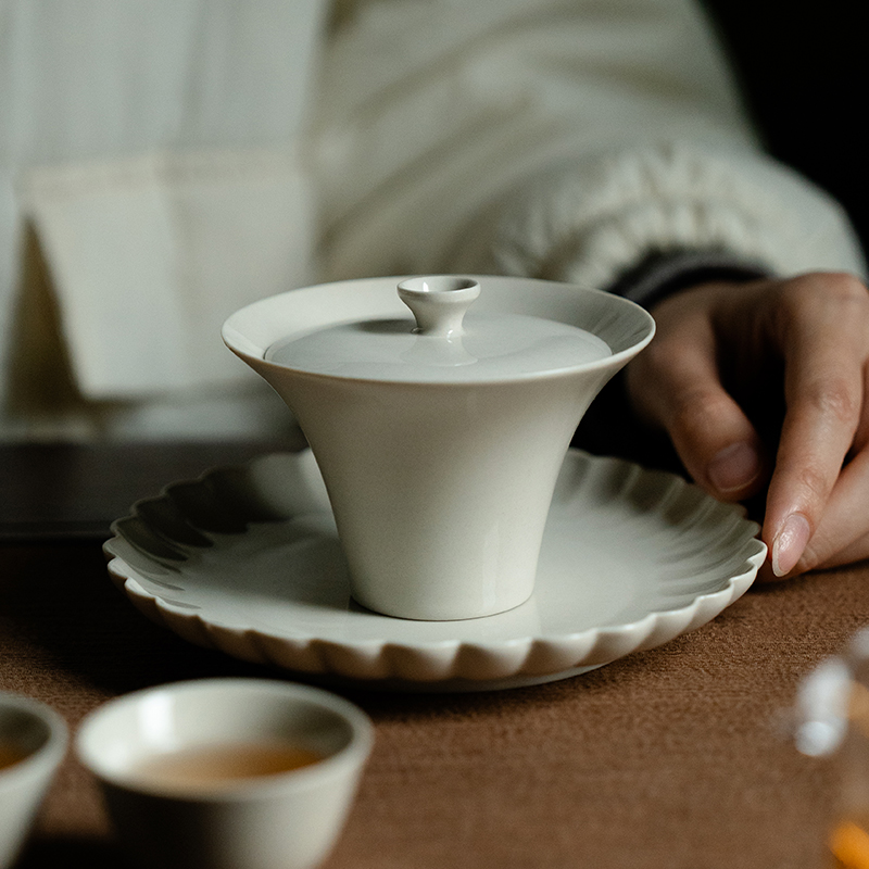 观策器隐草木灰二才盖碗茶杯高档套装家用防烫带盖泡茶碗功夫茶具