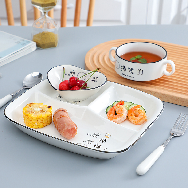 日式陶瓷分格餐盘家用分隔餐具套装创意一人食学生早餐拼盘菜碟子