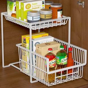 厨房下水槽置物架橱柜抽屉式分层架可抽拉调料品家用收纳储物柜子