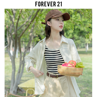 Forever 21杏色小清新雪纺衬衫女春季新款小个子宽松防晒开衫上衣