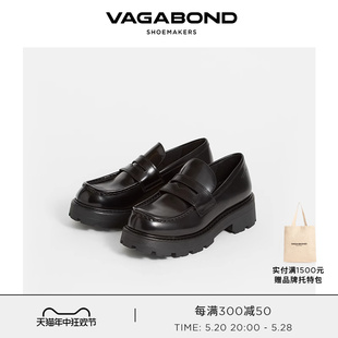 Vagabond COSMO2.0女士牛皮圆头厚底便士乐福鞋春夏黑色百搭