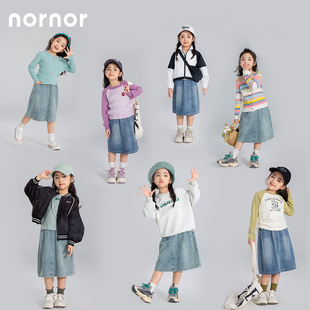 NORNOR 女童春款2024新款百搭半身牛仔裙儿童春季休闲风半身裙子