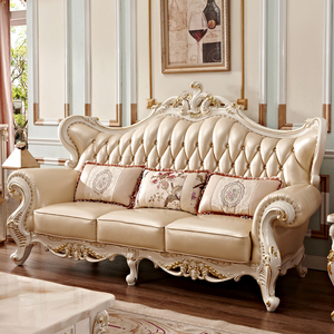欧式真皮沙发金色图片