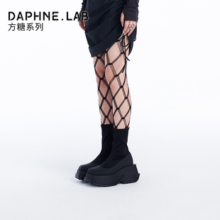 DAPHNELAB达芙妮方糖厚底短靴2024新款机能袜靴女辣妹必备