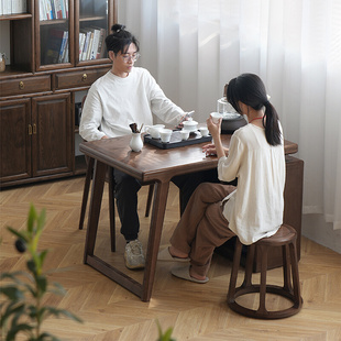 新中式阳台茶桌实木家用小户型泡茶台黑胡桃白蜡木茶桌椅组合