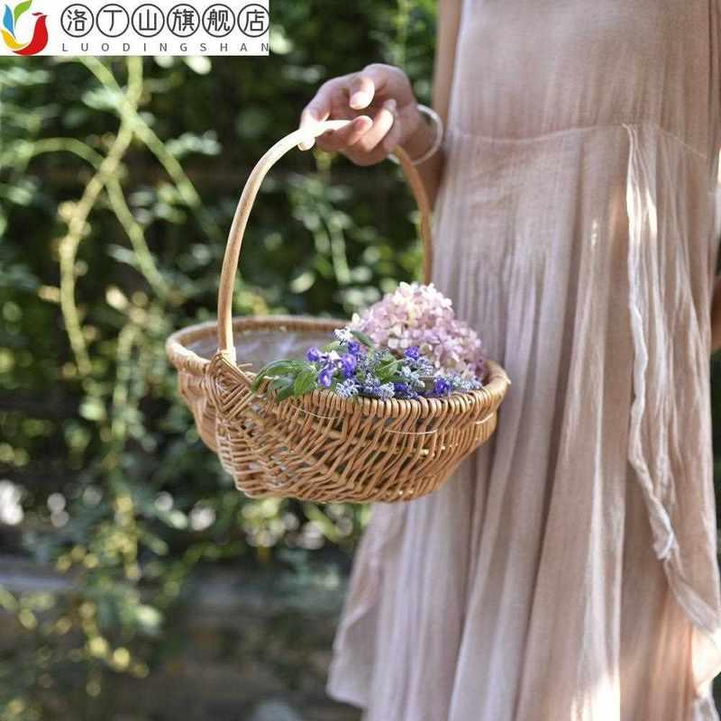 编织花篮藤编西瓜篮手提草编柳编竹篮子手工插花艺花童花篮