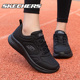 Skechers斯凯奇女鞋跑步鞋夏季新款皮面缓震轻便全黑色运动鞋女款