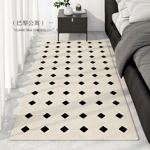 黑白格子床边毯长条卧室客厅地毯欧式复古沙发茶几床前防滑椅地垫