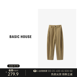 Basic House/百家好山羊绒直筒休闲裤女冬季加绒加厚阔腿长裤