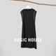 Basic House/百家好韩版撞色无袖连衣裙宽松显瘦中长款直筒裙夏季