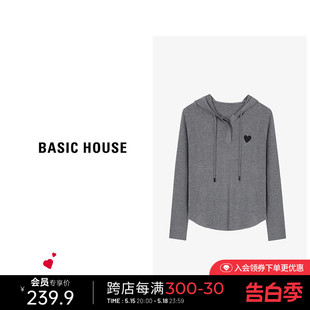 Basic House/百家好绵羊毛纯色针织衫女春季新款套头长袖运动上衣