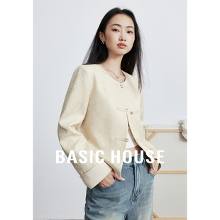 Basic House/百家好新中式盘扣外套女春季轻国风刺绣长袖短款上衣